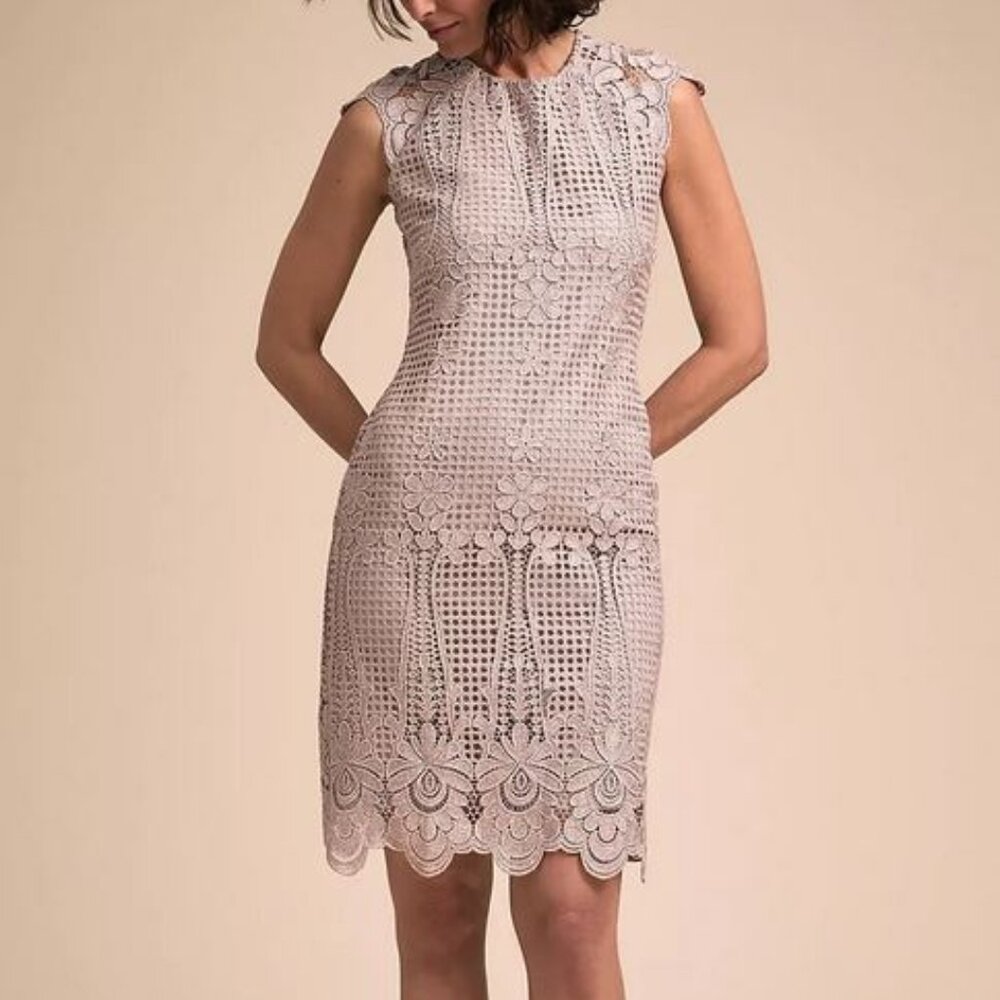 NWOT BHLDN/Anthropologie Belen Lace Sheath Cocktail Dress in Rose and Silver